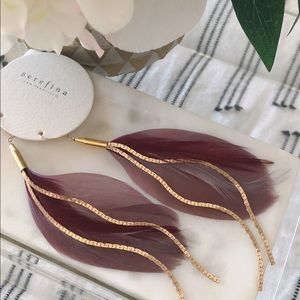 NWT Anthropologie Vintage Chain & Feather Earrings